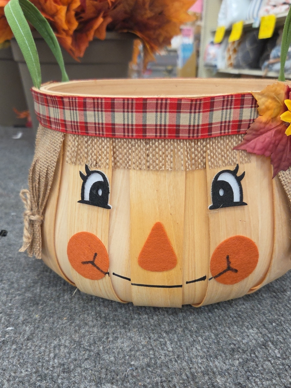 Festive Orange Pumpkin Face Decorative Basket - Home Accents